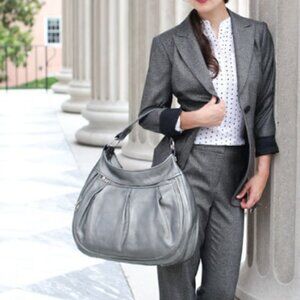 Alesya Bags Silver Leather Laptop Handbag - Professional & Stylish